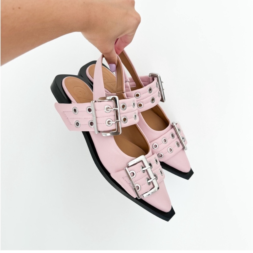 GANNI NEW Feminine Buckle Ballerina in Chalk Pink 37